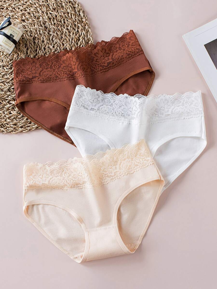 Quần lót Nữ Tương phản ren màu trơn - Nhiều màu - Xem 1