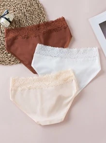 Quần lót Nữ Tương phản ren màu trơn - Nhiều màu - Xem 3