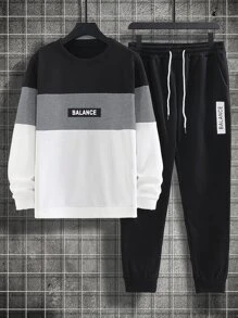 Manfinity Homme 男士字母圖案撞色套頭衫和腰部抽繩衛褲 - 彩色 - 查看 1