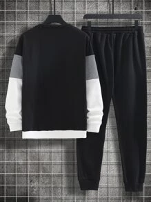Manfinity Homme 男士字母圖案撞色套頭衫和腰部抽繩衛褲 - 彩色 - 查看 2