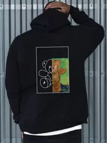 Manfinity Men 1pc Bear Print Drawstring Hoodie - Black - View 1