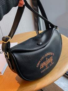 Túi Crossbody Nữ Thêu Lá thư Có thể điều chỉnh được Đúng mốt - màu đen - Xem 4