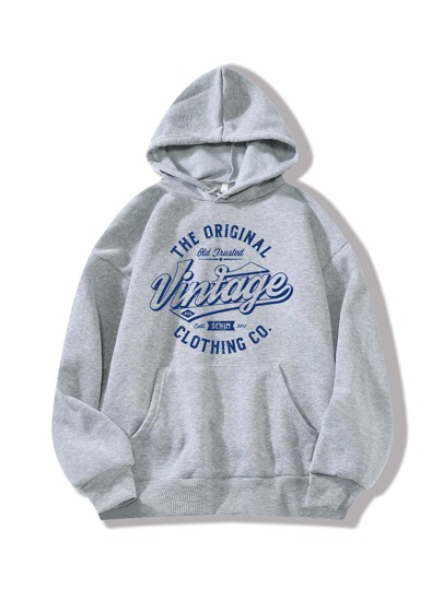 Slogan Graphic Kangaroo Pocket Thermal Lined Hoodie