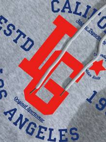 SHEIN EZwear Letter Graphic Drawstring Kangaroo Pocket Hoodie - Light Grey - View 3