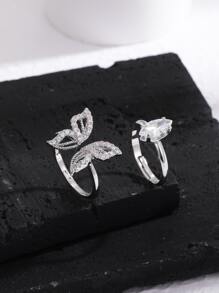 2 Miếng Nhẫn Khối Zirconia  Trang trí Bướm - Bạc - Xem 1