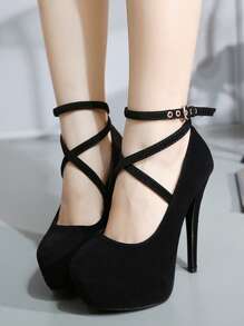 秋冬白色高跟鞋，镂空仿珍珠链条后跟带配蝴蝶结，可搭配白色/黑色连衣裙，时尚百搭，性感迷人，适合派对穿着，女士厚底高跟鞋 - 黑色 - 查看 2