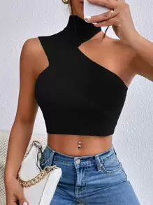Chiquease Asymmetrical Neck Crop Knit Top