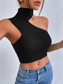 Chiquease Asymmetrical Neck Crop Knit Top