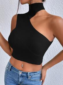 Chiquease Asymmetrical Neck Crop Knit Top
