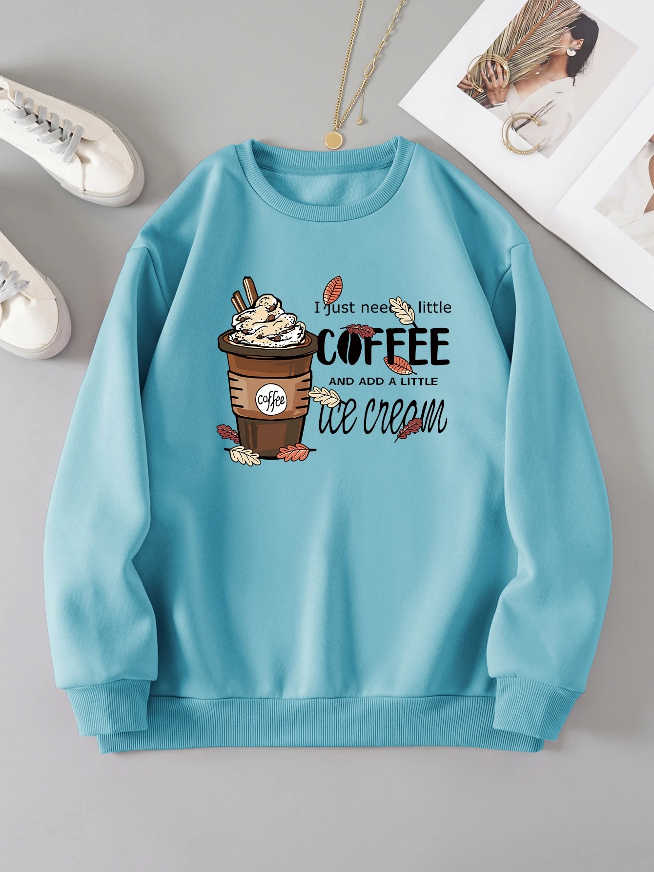 Coffee And Slogan Graphic Thermal Lined Sweatshirt | SHEIN USA