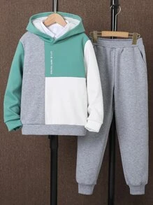Boys Colourblock Letter Graphic Hoodie & Joggers - Multicolor - View 1