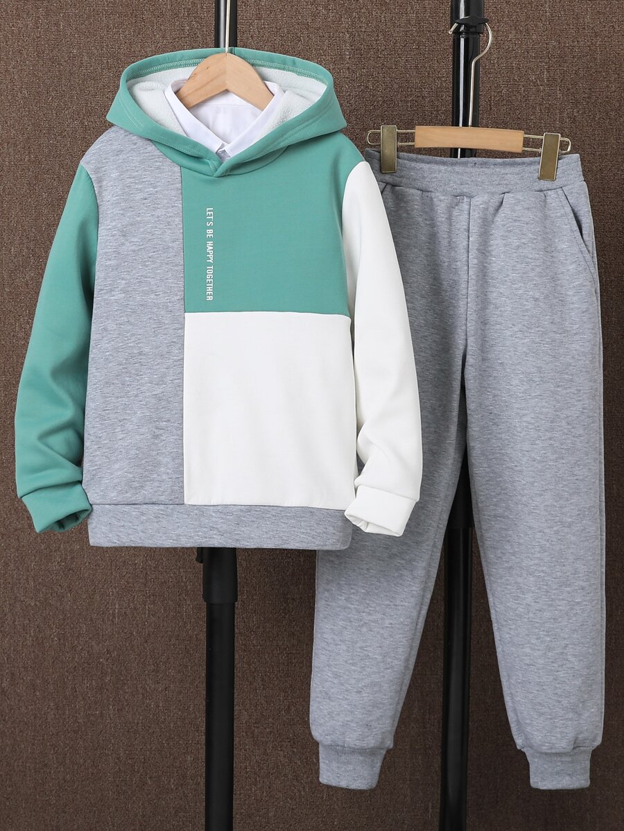 Boys Colourblock Letter Graphic Hoodie & Joggers - Multicolor - View 1