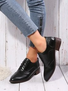 Lace-up Front Wingtip Oxford Shoes - Black - View 3