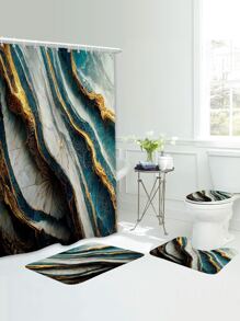 1 pieza Alfombra de baño con estampado de mármol o 1 pieza cortina de ducha - Multicolor - Ver 1