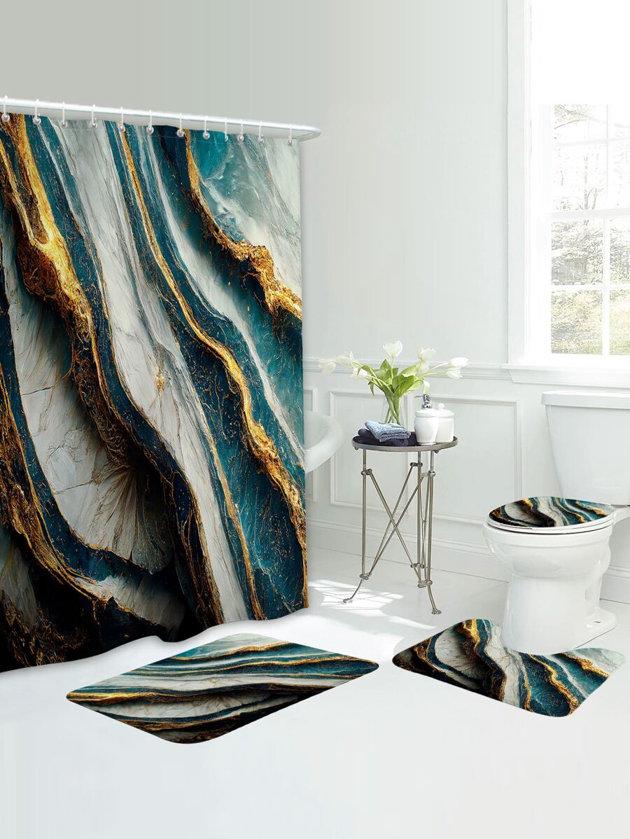 1 pieza Alfombra de baño con estampado de mármol o 1 pieza cortina de ducha - Multicolor - Ver 1