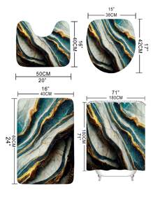 1 pieza Alfombra de baño con estampado de mármol o 1 pieza cortina de ducha - Multicolor - Ver 4