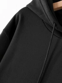 Aesthetic Post--Men Plus Letter Graphic Thermal Lined Drawstring Hoodie - Black - View 4