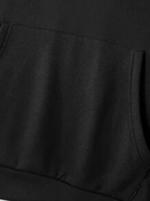 Aesthetic Post--Men Plus Letter Graphic Thermal Lined Drawstring Hoodie - Black - View 5