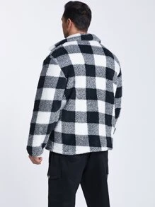 Manfinity 男士格紋印花翻蓋口袋花呢外套 - 黑與白 - 查看 2