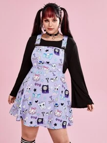 ROMWE Kawaii Plus Cartoon Graphic Overall Dress - Purple - View 1