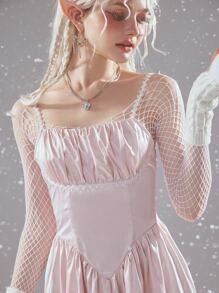 ROMWE Fairycore Vestido de tirantes unicolor pecho con fruncido - Rosa Pálido - Ver 8