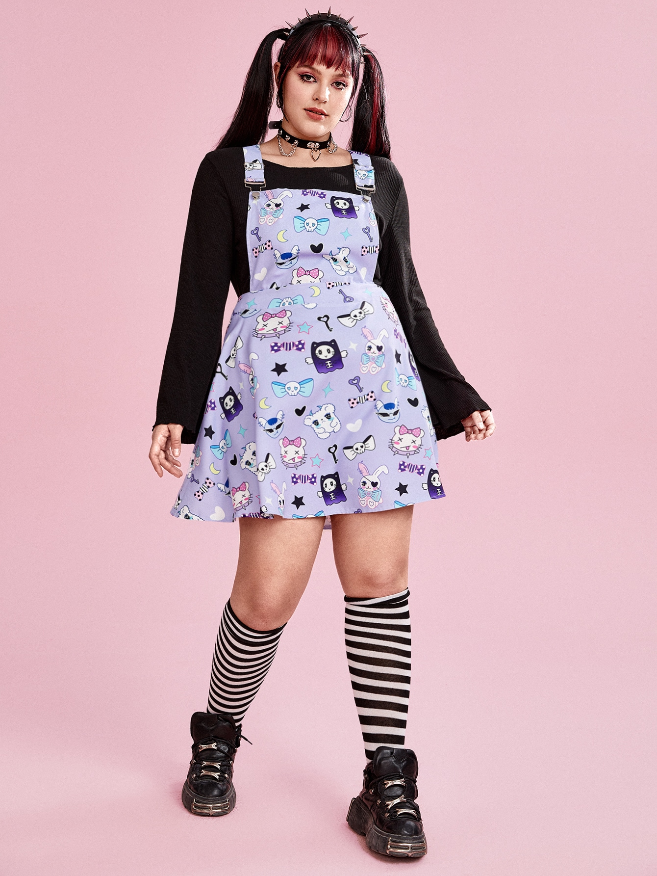 ROMWE Kawaii Plus Cartoon Graphic Overall Dress SHEIN USA