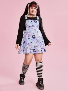 ROMWE Kawaii Plus Cartoon Graphic Overall Dress - Purple - View 3
