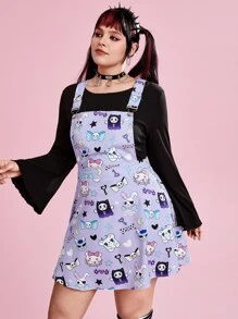 ROMWE Kawaii Plus Cartoon Graphic Overall Dress - Purple - View 4