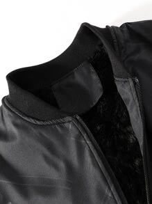 Manfinity Loose Men's Thermal Lined Bomber Jacket With Side Pockets (Without T-Shirt Inside) - Black - View 5