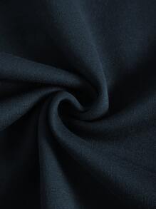 INAWLY Letter Graphic Contrast Collar Quarter Zip Thermal Lined Sweatshirt - Navy Blue - View 6