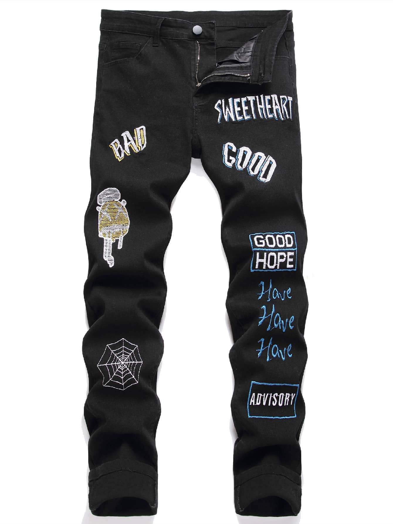 Manfinity LEGND Men Cartoon & Letter Graphic Jeans - Black - View 1