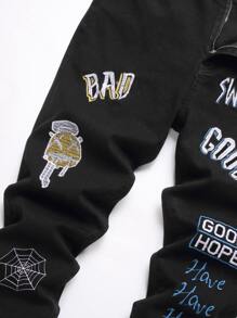 Manfinity LEGND Men Cartoon & Letter Graphic Jeans - Black - View 6