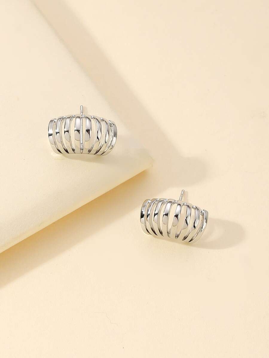 鏤空耳釘 - 銀色 - 查看 1