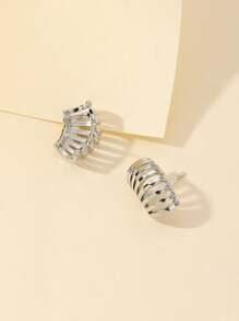 鏤空耳釘 - 銀色 - 查看 2