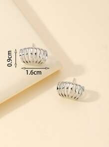 鏤空耳釘 - 銀色 - 查看 3