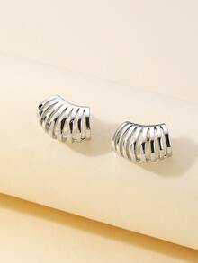 鏤空耳釘 - 銀色 - 查看 4