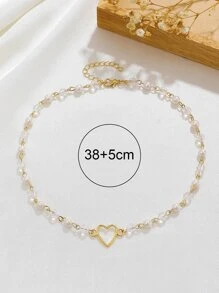 愛心裝飾串珠項鏈 - 金黃色 - 查看 5