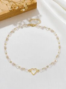 愛心裝飾串珠項鏈 - 金黃色 - 查看 6