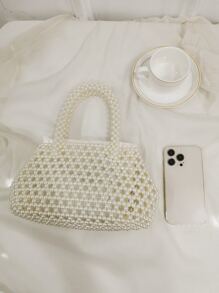 Túi đeo chéo Nữ Ngọc trai màu trơn Đôi tay cầm Đúng mốt - Màu be - Xem 4