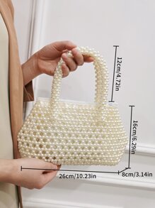 Túi đeo chéo Nữ Ngọc trai màu trơn Đôi tay cầm Đúng mốt - Màu be - Xem 6