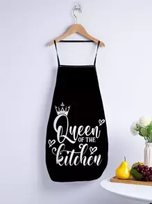 Slogan Graphic Apron, Black-and-white Polyester Waterproof Apron For Household - Black and White - View 1