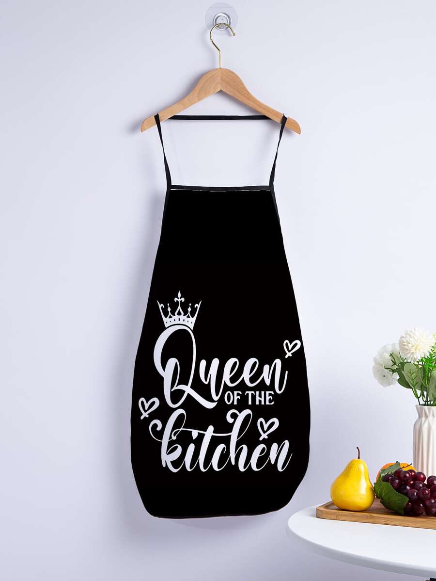 Slogan Graphic Apron, Black-and-white Polyester Waterproof Apron For Household - Black and White - View 1
