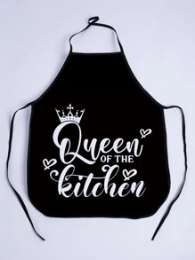 Slogan Graphic Apron, Black-and-white Polyester Waterproof Apron For Household - Black and White - View 2