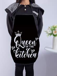Slogan Graphic Apron, Black-and-white Polyester Waterproof Apron For Household - Black and White - View 3
