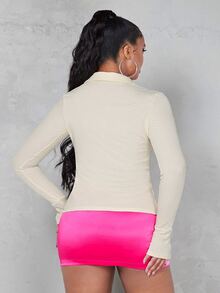 SHEIN ICON Solid Pearls Detail Bell Sleeve Top - Beige - View 2