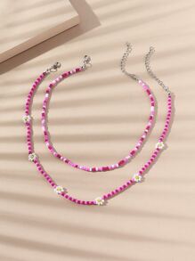 2 chiếc vòng cổ đính hạt hoa - Màu Hồng Tươi - Xem 1