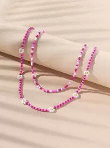 2 chiếc vòng cổ đính hạt hoa - Màu Hồng Tươi - Xem 2
