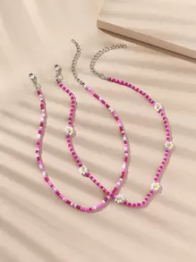 2 chiếc vòng cổ đính hạt hoa - Màu Hồng Tươi - Xem 3