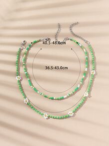 2 件套波西米亚风格串珠和珍珠花项链套装，手工制作的女士可爱珠宝配饰，适合节日和日常佩戴 - 綠色 - 查看 3