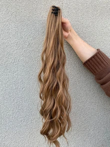 Long Body Wave Synthetic Hair Extension With Claw - Brown - View 6